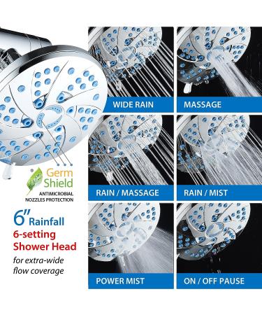 High Pressure 6-in-1 Aquassage by AquaCare - 76-mode 3-way Combo  Showerhead  Hand Shower  Body Brush  Hair Brush & Arm in One! Two Brackets  Extra-long 6 foot Stainless Steel Hose  Brush Head Holder All-chrome - Buy Online on GoSupps.com