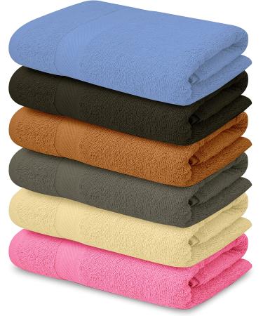 QUBA LINEN Bamboo Cotton Bath Towels-27x54inch - 6 Pack Shower Towels - Light Weight, Ultra Absorbent Towels for Bathroom (Multi Color) Multi Color 6 Pack Bath Towels