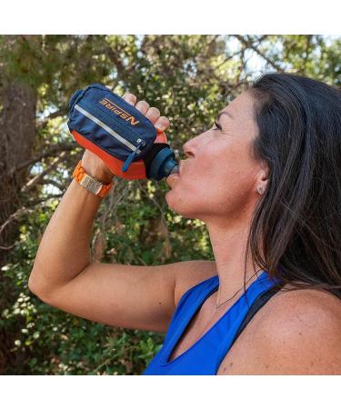 Nspire Handheld 12oz Flask with Storage Pocket - Grip-Free for Running, Hiking, Walking | True Navy/Tigerlily - Buy Online on GoSupps.com