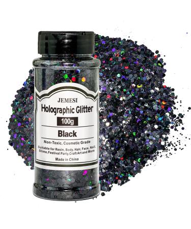 Jemesi Hologrographic Chunky Glitter black 100g chunky sequins glitter craft glitter for resin face nail body handicrafts slime festival party glitter powder for nails glitter
