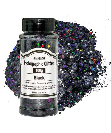 Holographic Chunky Glitter, 100g Black Cosmetic Craft Glitter for Epoxy Resin, Nail Sequins Iridescent Flakes, Body, Face, Hair, Nail, Glitter Slime Making