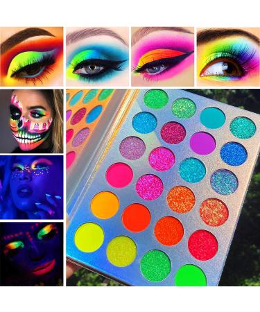 Shop Colorful Neon Eyeshadow Palette - Highly Pigmented Matte & Glitter - UV Glow Blacklight Makeup for Eyes Face & Body - Buy Online on GoSupps.com