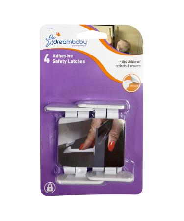 Dreambaby Adhesive Safety Latches for Drawers & Cabinets, White, 4 Count