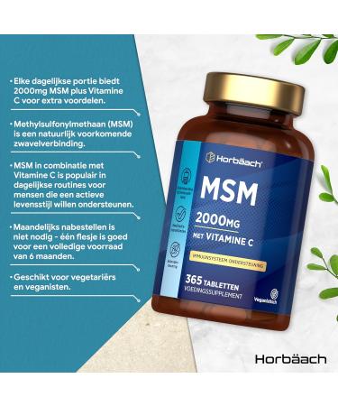 Horbach MSM 2000 mg with Vitamin C 365 Vegan Tablets Methylsulfonylmethane Supplement High Strength MSM Powder Tablets from Horbaach - Buy Online on GoSupps.com