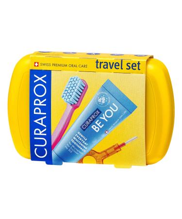 Curaprox Travel-Set Yellow-Completible travel toothbrush CS 5460 + Be you travel toothpaste + 2 interdental brushes CPS Prime 07 and 09-travel tooth care set 9.5 cm x 6 cm - Buy Online on GoSupps.com