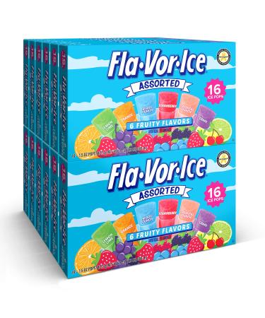 Flavorice Freezer Pops, 1.5oz Fat Free Ice Pops, Fruity Flavors (12 Boxes, 16 - 1.5 oz pops per box), 192 total Freezer Pops