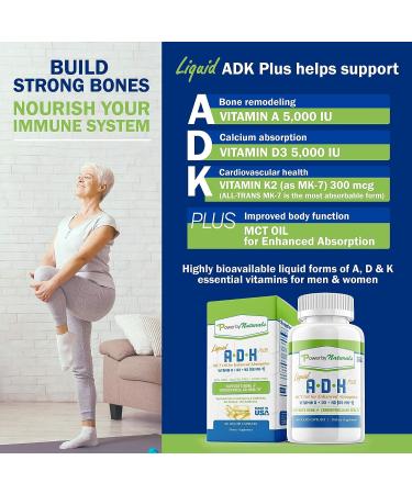 Power By Naturals ADK Vitamin Supplement with MCT Oil - High Potency Liquid Vitamins for Bone, Heart & Immunity - Vitamin A D3 K2 MK-7 - 60 Ct - Buy Online on GoSupps.com