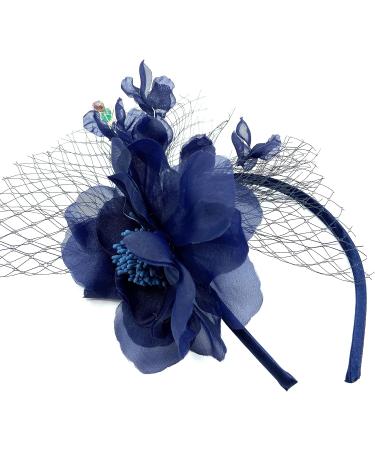 Ladies Beaded Fascinator Aliceband Hairband for Weddings Races Royal Ascot Derby (Navy Blue) - Buy Online on GoSupps.com
