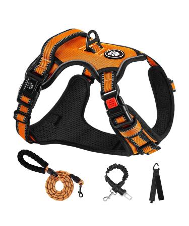 Nestroad anti pull dog harness large dogs leash set orange size xl for dogs large with neck circumference 43 64cm breast circumference 53 89cm contain breast leash safety belt xl neck 43-64cm breast 53-89cm orange orange