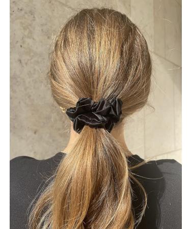 Luxurysilk 100% Mulberry Silk Scrunchy Hair Tie - 22 Momme - Soft Black Ponytail Hair Band | Premium Quality Rubber Band - Buy Online on GoSupps.com
