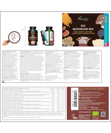 Complex 7 Organic Mushrooms | With Organic Extracts: Lions mane Maik Shiitake Cordyceps Reishi Chaga Agaricus | 1300 mg | Immune Defense | Vegan & No Additives | Vegavero  - Buy Online on GoSupps.com