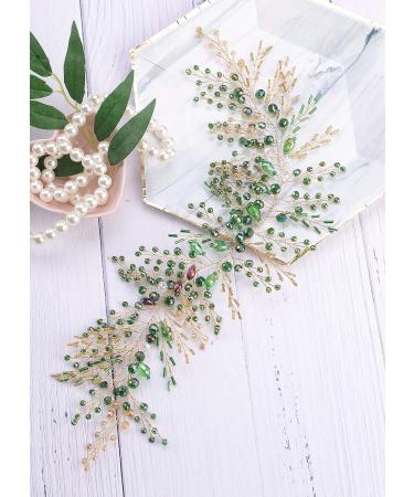Green Beads Headpiece with Earrings | Gold Bridal Headband Set - Buy Online on GoSupps.com