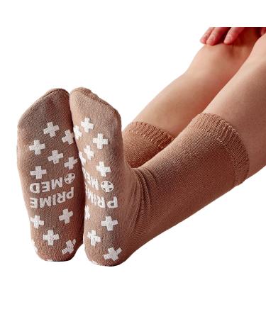PrimeMed Single Tread Slipper Socks   Adult Ankle-Length Skid-Proof Terries (Tan  XXL) (6 Pairs)