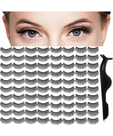 40 Pairs False Lashes 4 Styles Reusable Eyelashes Natural Wispy Fake Eyelashes with Easy to Apply Eyelash Tweezers Applicator Tool  Black