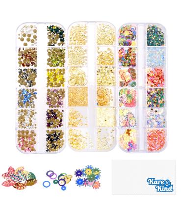 Kare & Kind 3D Nail Art Decoration Kit - Crystals Gems Rhinestones Jewels Studs - Metallic Gold Colorful Shiny Rivets - Nail Art Accessories Decals DIY Home Salon - Popular Designs and Shapes