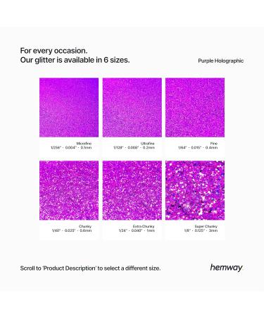 Hemway Premium Ultra Sparkle Purple Holographic Glitter - Multi-Purpose Super Chunky Metallic Flake for Arts Crafts Nails & Cosmetics - 100g (3.5oz) - Buy Online on GoSupps.com