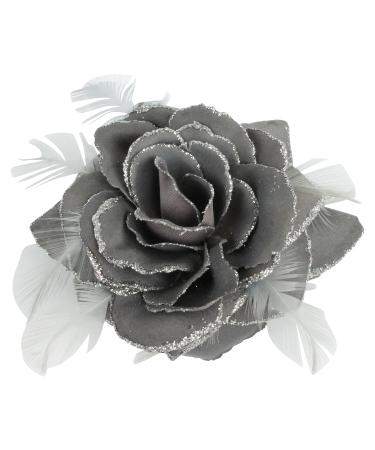 Dark Grey Rose Hair Clip Large Rose Fascinator Flower Hair Clip Silver Hair Accessories Clips Elastic Wedding Hair Flower 1pc
