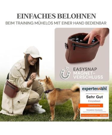 Heimatpfoten Leather Imitation Dog Feeding Bag - Dark Brown One-Hand Magnetic Closure for Treats - Buy Online on GoSupps.com