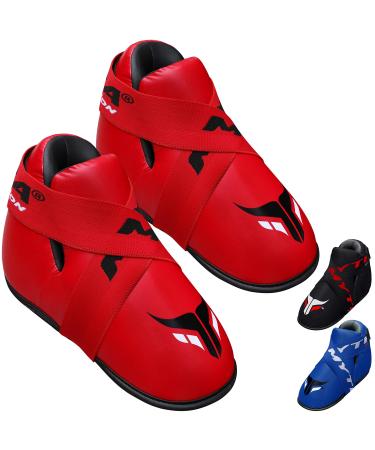 Mytra Fusion Semi Contact Boots Kickboxing Boots and Foot Pads for Sparring Kicks Sparring Shoes MMA Muay Thai Karate Training Fighting and Martial Arts XX-Small Red