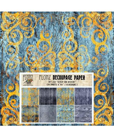 Decoupage Paper Pack (24 Sheets 6"x6") Gold on Old Wood # Vintage Styled Seamless Art Deco Pattern Paper for Decoupage, Craft and Scrapbooking Eleven