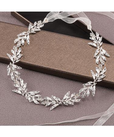 Ayliss Wedding Headband Leaf Crystal Wedding Headpiece Bridal Rhinestone Hair Accessories for Brides Wedding Hair Vine (Silver)