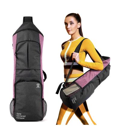 WARRIOR2 Yoga Mat Holder Carrier, Yoga Backpack Fits 1/2 Inch Thick Mat, Large Pockets & WaterBottle Holders | Full Zip Yoga Mat Carrying Bag for Women Men Gym Sport Travel Bike YogaAccessories Purple