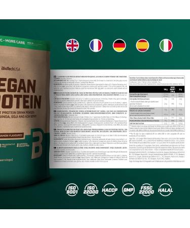 BioTechUSA Vegan Protein - Rice & Pea-Based Shake with Superfoods, Amino Acids - Chocolate-Cinnamon Flavor 500g - Buy Online on GoSupps.com