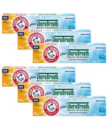 ARM & HAMMER Toothpaste Plus Thera 6 Pack ICY Mint Anticavity Fluoride Toothpaste with Baking Soda Whitening Enamel Strengthening Toothpaste Travel Size 0.9 Oz