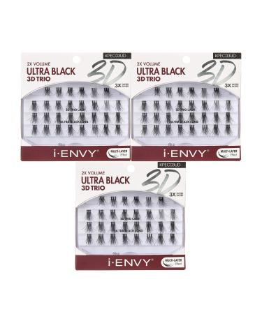 i-ENVY 3D Trio Ultra Black Long Lashes (3 PACK) 1 Count (Pack of 3) Ultra Black Long