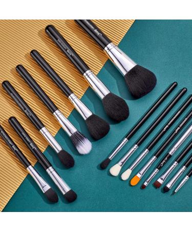 Jessup Pro Makeup Brush Set 15 Pcs - Black/Silver | Cosmetics Tools for Powder, Foundation, Eyeshadow, Eyeliner, Lip Blending - Buy Online on GoSupps.com