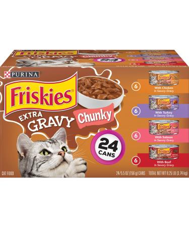 Purina Friskies Gravy Wet Cat Food Variety Pack, Extra Gravy Chunky - (24) 5.5 oz. Cans