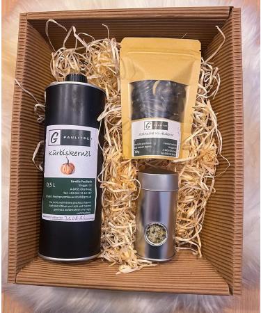 Handmade Gift Set: Pumpkin Seed Oil 500ml Pumpkin Seeds & Salt | Authentic Styrian Farm Shop Austria - Buy Online on GoSupps.com