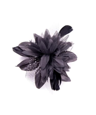 Flower Net and Feathers Fascinator On A Comb 9 Colours (Black)