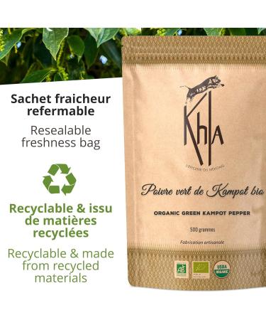 Khla - Fresh Green Pepper from Kampot Certified Organic 500 g - Organic Peppercorn Bag - Grand Cru Aromatic & Vegetable - Direct Producer - Aperitif Sauces - Origin Cambodia - Buy Online on GoSupps.com
