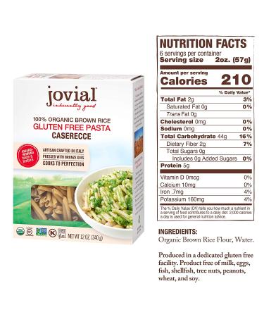 Jovial Organic Caserecce Gluten-Free Pasta | Whole Grain Brown Rice | Non-GMO | Lower Carb | Kosher | Made in Italy | 12 oz (2 Pack) - Buy Online on GoSupps.com