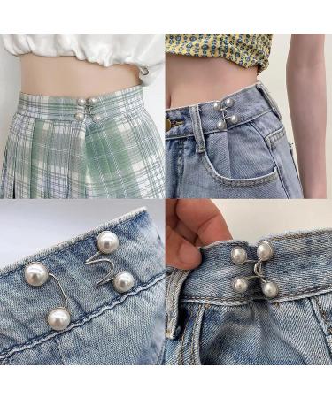 Qeuly 2 Sets Pant Waist Tightener Instant Jean Buttons - White Pearl | No Sewing Clips for Loose Jeans | Detachable Waistband Tightener - Buy Online on GoSupps.com