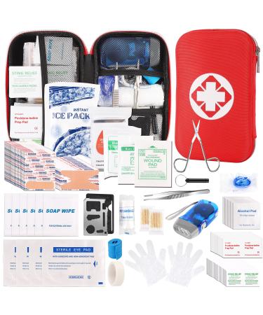 Small First Aid Kit, 300PCS Essential Emergency Trauma Medical Supplies Packed in a Red Waterproof Box, Perfect for Car Home Office Travel Outdoor Camping Hiking