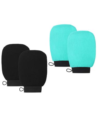 VALITIC Korean Style Exfoliating Gloves 1 Pair (Black) and 1 Pair (Turquoise) - Body Scrubber Exfoliator Mitt for Use at Shower or Bath