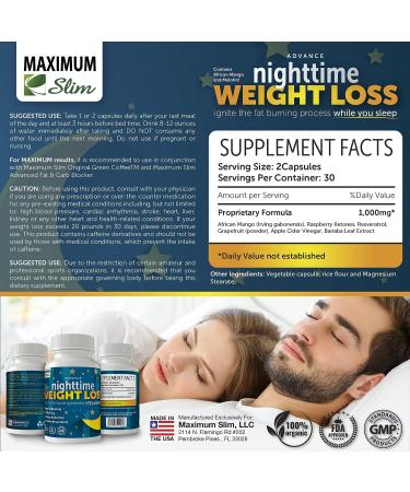 Maximum Slim Advanced Nighttime Weight Loss with African Mango, Green Tea & Resveratrol - Lose Weight While Sleeping - Buy Online on GoSupps.com