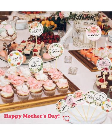 Fahacop 48 Pcs Happy Mother's Day Cake Toppers Round Mother's Day Cupcake Topper with Flower Pattern for Mothers Day Party Cake Decoration Supplies 6 Styles - Buy Online on GoSupps.com