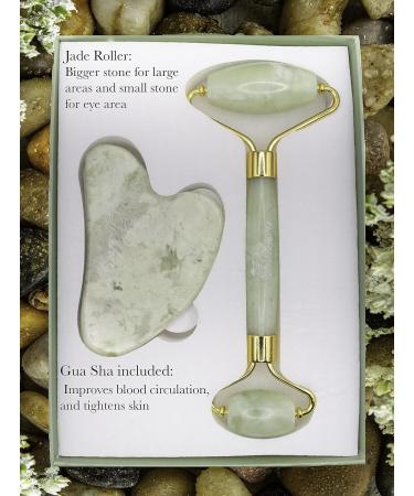 Natural Stone Face Roller & Gua Sha Set - 100% Real Anti-Aging Tools for Puffy Eyes & Wrinkles (Green) | International Shipping - Buy Online on GoSupps.com