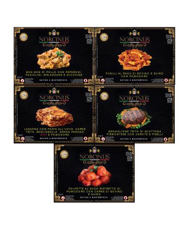 Norcinus Selection of 5 Gourmet ready meals made from raw materials of Italian gastronomic excellence with meat.