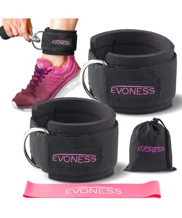 EVONESS Ankle Straps for Cable Machines and Resistance Band Plus Carry Bag Premium Fitness Ankle Straps Attachment for Weightlifting and Workout with Ankle Cuffs for Legs, Abs and Glute Exercises Pink One Size
