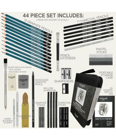 EVAZAR London Sketching and Drawing Art Supplies Set - 44 Pieces - Graphite & Charcoal Pencils, Sticks, Accessories - Portable Case with Stands - Teal - Buy Online on GoSupps.com