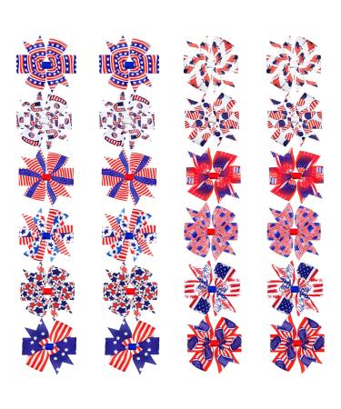 24 Pcs Patriotic Hair Bows Clips 4th of July Alligator Bow Hair Accessories Colorful Independence Day Hair Clip Hawaii Hair Clip Summer Beach Bowknot Hairpins Barrette for Girls (American Flag)