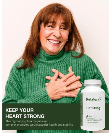 RetzlerRx UltraMag 125 Magnesium Glycinate Supplement - 240 Capsules with Patented TRAACS for Enhanced Absorption - Supports Cardiovascular Health Muscle Function Bone Health & Strength - Buy Online on GoSupps.com