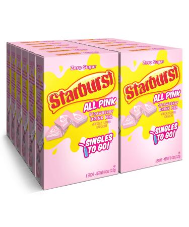 Starburst Singles To Go Powdered Drink Mix, All Pink Strawberry, 12 Boxes with 6 Packets Each - 72 Total Servings, Sugar-Free Drink Powder, Just Add Water, 6 Sticks (Pack of 12)