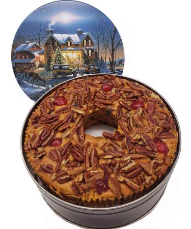 Jane Parker Fruitcake Bourbon & Rum Fruit Cake 3 Pound (48 Ounce) Ring in a Collectible Holiday Tin