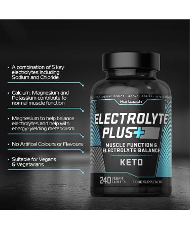 Electrolyte Tablets 1575mg | 240 Vegan Tablets with Potassium Chloride Calcium Magnesium & Sodium | Keto Electrolyte Powder Alternative | by Horbaach - Buy Online on GoSupps.com