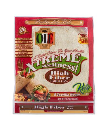 Ol Xtreme Wellness High Fiber | 8" Flour Tortillas | Low Carb | Keto Friendly | 8 Ct 12.7 oz.| 4 Pack Case Olive 12.7 Ounce (Pack of 4)